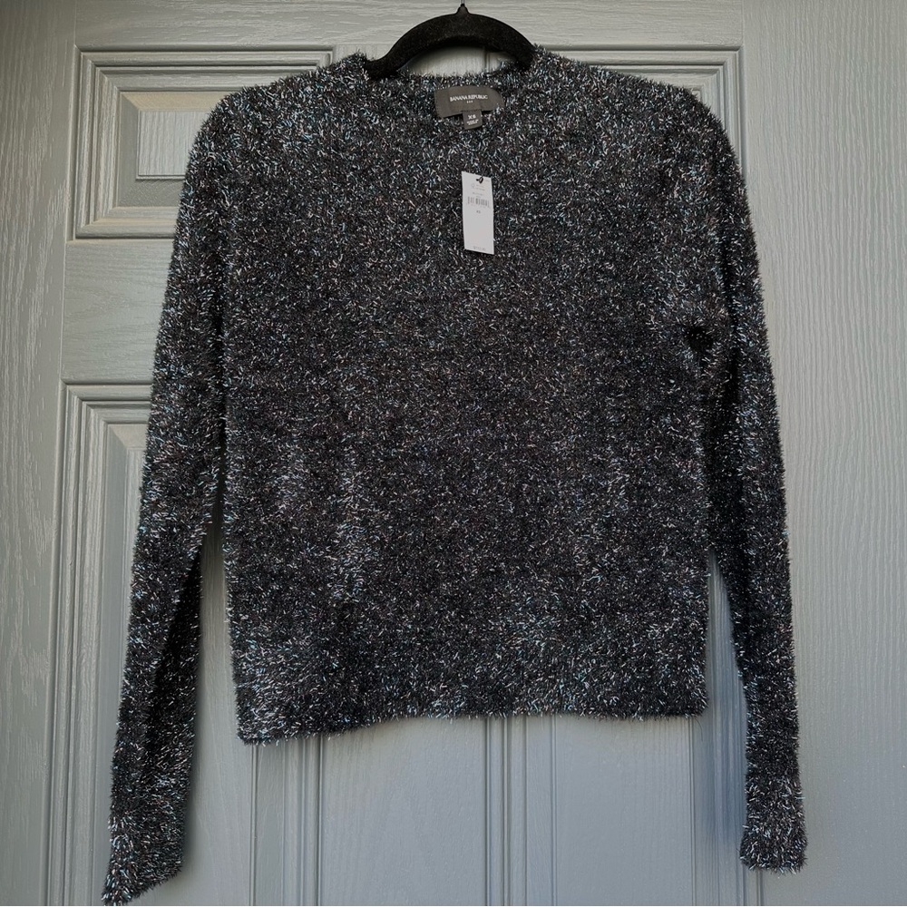 Banana Republic Metallic Black Holiday Sweater - Happy New Year!